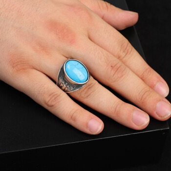  Virgin Mary Signet Ring with Genuine Turquoise - Vintage Oval Gemstone - 6