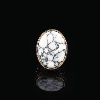  White Turquoise Oval Gemstone Ring for Men - Handmade Ottoman Style - 2