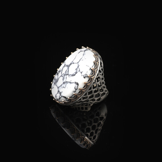  White Turquoise Oval Stone Ring - Large Gemstone Ring, Ottoman Men - 2