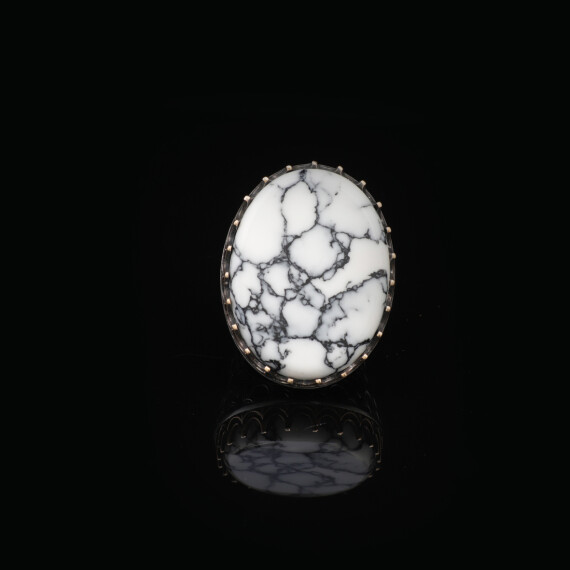  White Turquoise Oval Stone Ring - Large Gemstone Ring, Ottoman Men - 3