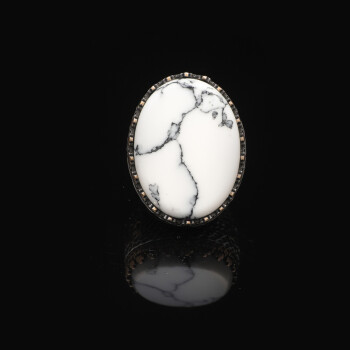  White Turquoise Ring for Men, Large Oval Stone, Vintage 925 Sterling Silver - 3