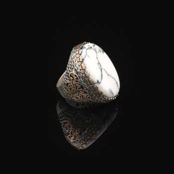  White Turquoise Ring for Men, Large Oval Stone, Vintage 925 Sterling Silver - 4