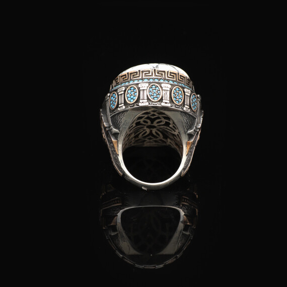  White Turquoise Ring with Micro Turquoise Stone – Large Oval Vintage Men’s Ring - 5